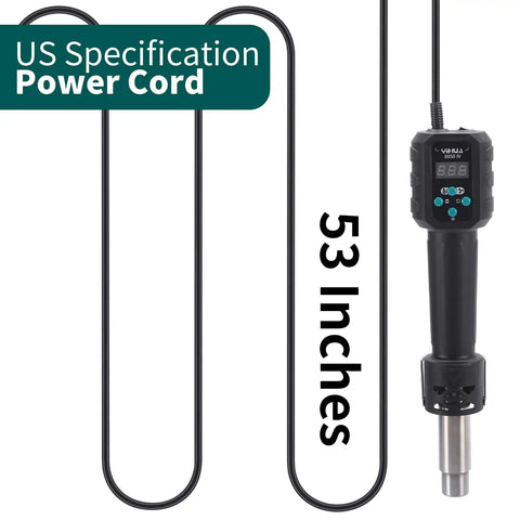 53-inch cord of Multi Purpose Heat Gun For Crafts And DIY Projects With Adjustable 212F To 932F Air Temperature, Fine Tune Air Flow, 3 Nozzles