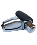 Must Have Car Shift Knob Repair Kit With Premium Leather Wrap For 2017 To 2021 Models Like Honda Civic. Fits Part Numbers 54131 TLA L63 And L41 Easily. Upgrade Your Transmission Stick Handle Instantly Without Messy Tools Or Complicated Steps Today Vroom. silver and black leather automatic shift knob repair kit, angled side view