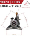 Seven Eighths Inch Shaft 2800 PSI Vertical Power Pressure Washer Pump For Troy-Bilt 020676-00 front view with dimensions