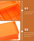 Close-up of orange plastic Desk Storage Drawer Box with Three Tier Compartments showing pullout design and material