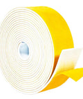 White Foam Rubber Seal Tape Self Adhesive Weather Stripping Gap Filler Foam Backer Tape 2 Inch Wide By Slim Cut 16 Foot Roll showing the roll with yellow backing.
