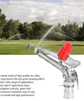 All Season Farm Irrigation Sprinkler With Adjustable Impact Spray Gun And Nozzle Set For Big Backyards featuring tough zinc build and red nozzle.