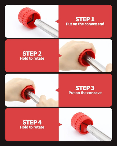 Copper tubing brush and reamer kit — front view with red plastic end cap on metal shaft