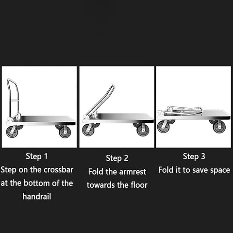 Heavy Duty Flatbed Cart With Steel Platform Dolly And Wheels for Home Office and Warehouse, All-Purpose Workhorse Transporter With Anti Slip Deck, Built Tough For Hauling Luggage, Boxes, Groceries And Gear, folding steps
