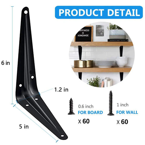 Beefy Heavy Duty Black Metal Shelf Brackets Set Of 20 6 Inch By 5 Inch Open L Shaped Wall Braces for wood shelves and screws