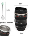 Camera Lens Coffee Mug Travel Cup Stainless Steel Lens Mug Thermos With Lid And Spoon Two Lids Leakproof Design Dope Gift