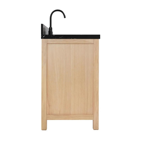 Side view of Top Shelf 42 Inch Single Rectangle Sink Bathroom Vanity Made From Premium Grade Solid Oak Wood With Drop Dead Gorgeous Nero Marquina Black Quartz Countertop Built Like A Tank.