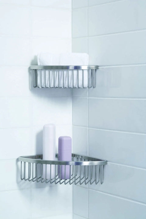Big Corner Shower Basket in Polished Stainless Steel Corrosion Resistant Durable Bathroom Organizer With Mounting Hardware Included
