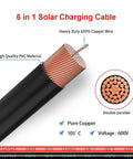 Close-up view of heavy-duty copper wires in 6-In-1 Solar Panel Connector Kit With 12AWG Wire To XT60 Anderson DC7909 DC6530 DC35135 And DC5521 Connectors For Portable Solar Generator Plug-And-Play Waterproof Flexible Heat Resistant 2FT Cable Bundle