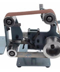 Close-up view of Heavy Duty 750W Electric Belt Grinder Sharpener And Polisher with 915 x 50mm sandpaper belt mechanism.
