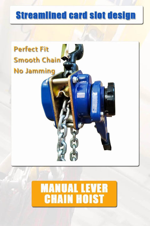 Manual lever chain hoist with streamlined card slot, smooth chain. Lever Chain Hoist 2200 Lbs Capacity With 10 Ft Lift Height