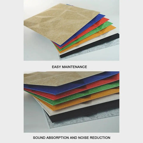 Kick The Echo To The Curb With These Top Shelf Hexagon Acoustic Panels High Density Polyester Sound Dampening Wall Tiles stacked in multiple colors.