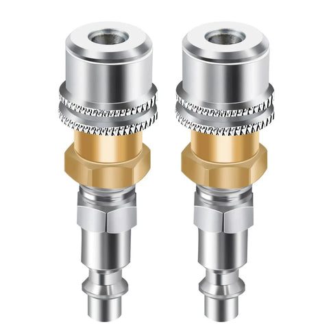 Locking One Quarter Inch FNPT Closed Flow Brass Tire Air Chuck Twin Pack With Quick Connect For Inflator Gauge And Compressor Accessories Leak Free Shutoff Durable Build High Pressure Sealing
