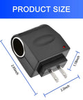 No Sweat Easy Install 220V To 12V Car Cigarette Lighter Plug Converter showing size dimensions 2.95in x 2.2in x 1.18in.