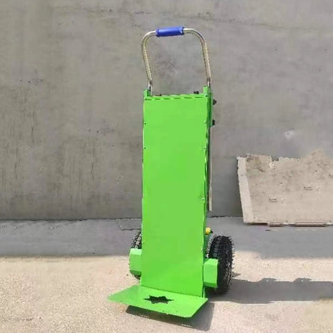 Heavy Duty Electric Stair Climber Hand Truck Workhorse For Moving Heavy Objects With Aluminum Alloy Frame Lightweight Yet Rugged S Shaped Support Arm Up Stairs Appliances And Boxes, green front view