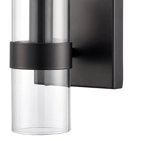 Modern Farmhouse Glass Cylinder Wall Sconce 1 Light Black Vanity Light Fixture for Bathrooms and Hallways with Slim Glass