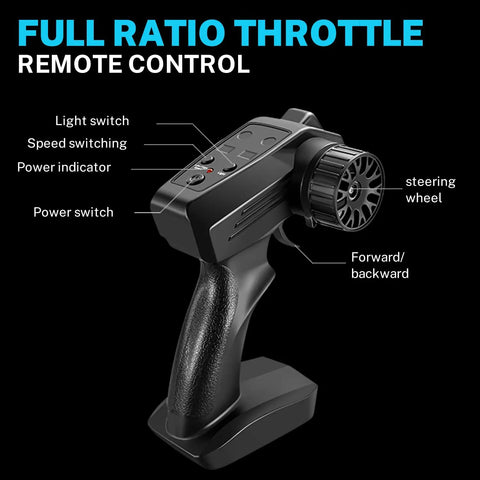 Remote control for High Speed 1:24 Scale RC Drift Car with labeled buttons and steering wheel