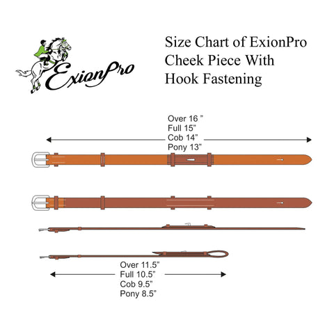 Replacement Cheek Pieces For English Horse Bridle Drop-In Hook Fastening 5/8 Inch size chart illustration