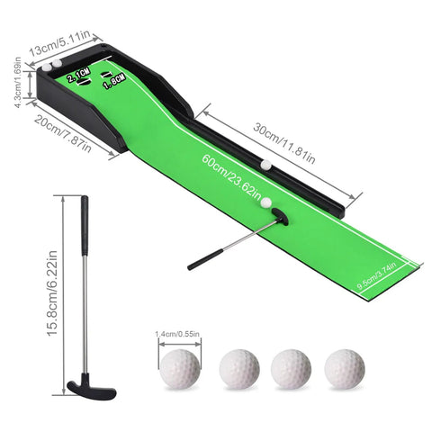 Indoor Mini Golf Mat With Auto Return System For Home And Backyard Practice Portable Compact Golf Training Surface Dual Hole Sizes