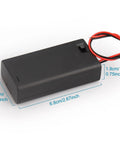 Six Pack Heavy Duty Dual Alkaline Aa Battery Boxes With Secure Toggle Switch And Flexible Wire Leads showing dimensions and wires.