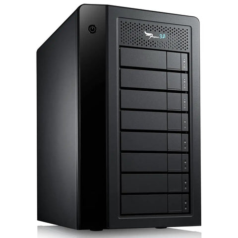 Kick Up Your Storage Game With This 80TB External RAID Drive Featuring Eight 10TB Hard Drives And Thunderbolt 3 Plus USB 3 2 Gen 2 Support For Lightning Fast Data Transfers And A Smooth Setup, black chassis with multiple drive bays.