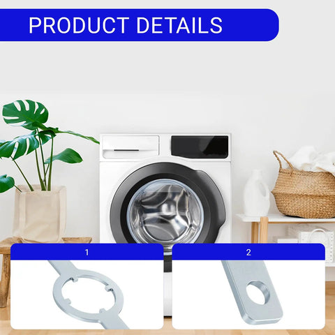 Hefty Duty Spanner Wrench For Washer Drum Nut Solid TB123A Replacement Tool For Whirlpool And Maytag Appliance Repairs That Go Down Pretty Smooth Every Time, displayed next to a washer.