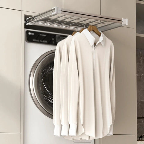 Adjustable Pull Out Trouser Rack For Wardrobe Hidden Clothes Drying Rack Above Washing Machine holding shirts