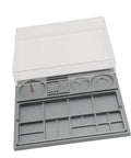 Watch Parts Organizer And Movement Tray With Dust Cover Handy Repair Box, alloy steel tray, acrylic shield with compartments.