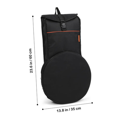 12 Inch Practice Snare Drum Bag Built Like A Tank With No Sweat Waterproof Oxford Cloth Easy Carry Adjustable Strap For Live Gig Gear Heavy Duty Portable Percussion Drums And Snare Sticks Pocket Tote Bag dimensions displayed.