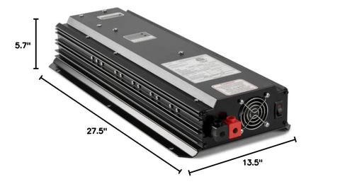 Straight Up Solid Sump Pump Battery Backup System With Automatic Power Outage Switch 1800 Watt Cs And Ul Rated compact black aluminum unit side view.