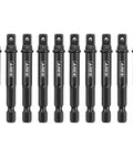 10-Piece 1/4 Inch Drive 3 Inch Impact Grade Socket Adapters Set in black chrome vanadium with hex shank front view