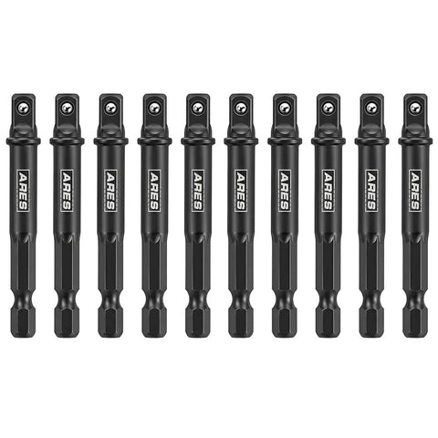 Impact Grade Socket Adapter Set For Drill Drivers, Ten Piece Three Eighths Inch Drive, Three Inch Long, Chrome Vanadium steel