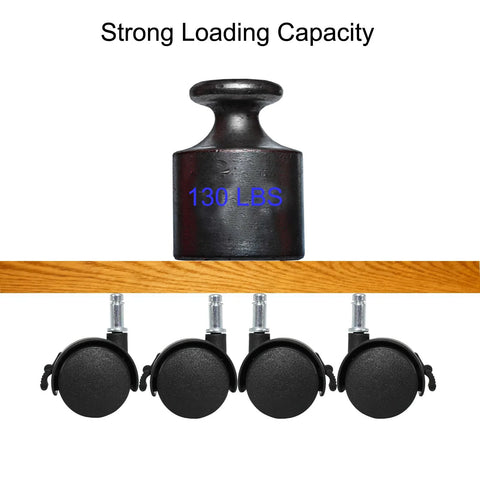 4 Pack 1.5 Inch Swivel Caster Wheels With Circlip Stem M8x20mm And Lockable Brakes shown with weight capacity display.