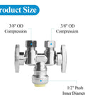 Push Fit To Dual Three Eighths Inch OD Compression Straight Stop Valve No Sweat Install With One Quarter Turn And Double Handles