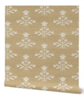 Heavy Duty Pvc Free Wallpaper With Matte Linen Texture Block Print Design in beige floral pattern, perfect for kitchens and bathrooms.