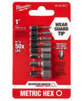 Milwaukee 8-piece metric hex insert bit set in red packaging, front view.