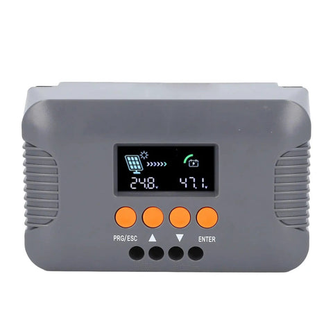 Heavy Duty Boost Mppt Solar Controller 10 Amp 24 Volt 72 Volt with display and buttons for easy operation.