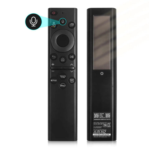 Solar Powered Voice Remote For Smart TVs With Bluetooth Rechargeable Solar Cell Replacement Controller front and back view