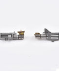Two metal 5mm planetary gearhead lift motors with screw-slide shafts; front and side views