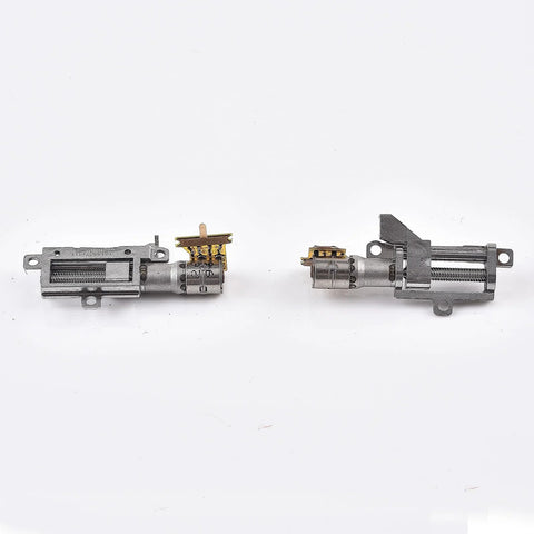 Two metal 5mm planetary gearhead lift motors with screw-slide shafts; front and side views