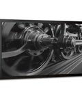 Steam Locomotive Wheels Canvas Poster Wall Art In Black And White, High Resolution Train Print, Framed, 24 By 36 Inches