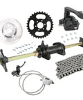 32 Inch Rear Axle Kit With Hand Brake And 530 Chain Sprocket For 150cc 125cc Taotao ATV Go Kart Quad Wheelers Includes 120-Link Chain And 4-Stud Wheel Hub For Easy DIY Rebuild components displayed.