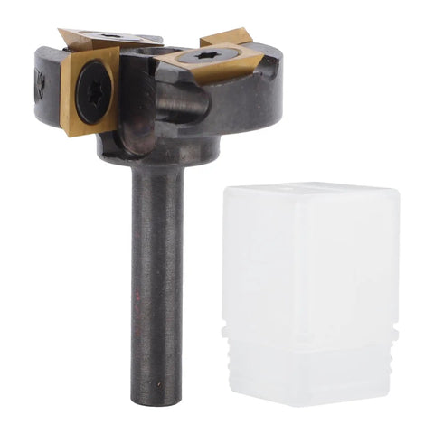 Top Tier High Performance Slab Flattening Router Bit For CNC With 1 3/8 Inch Cut Diameter And Sturdy 1 4 Inch Shank to nail projects fast, showing blade and shank.