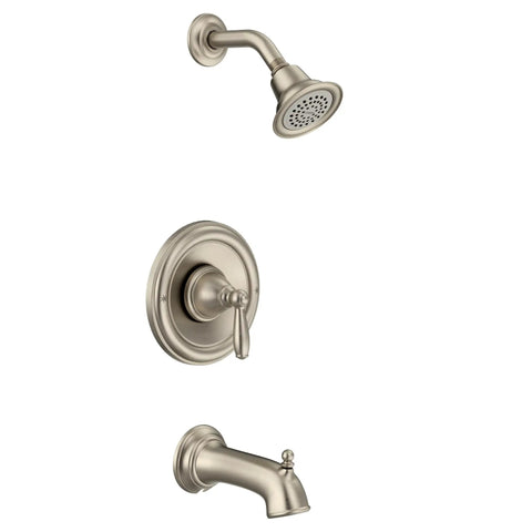 Brantford Brushed Nickel Posi Temp Shower Trim Kit with high pressure showerhead, lever handle, and tub spout valve for Models 2510 2520 2570 or 2590