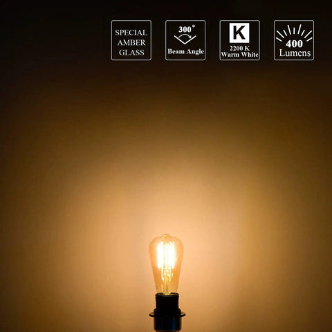 Dimmable Vintage E26 LED Light Bulb 2200K Warm White 5.5W 60W Equivalent Glass ST19 Antique Edison Style 400 Lumens glowing