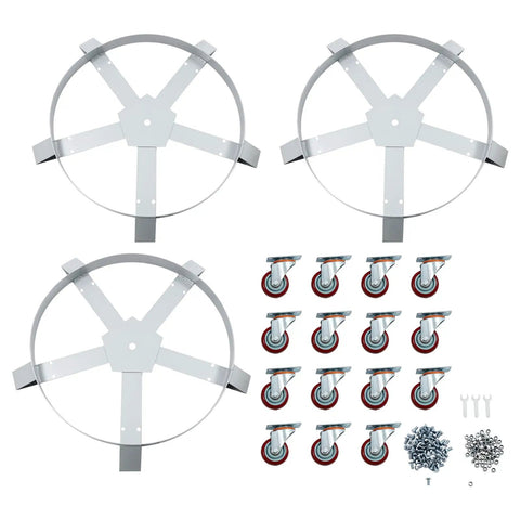 Heavy Duty Steel Drum Dolly For 55 Gallon Barrels With Cross Braces And 4 Swivel Casters, Industrial Drum Handling Cart, 1250 Lb Load Capacity, Gray Finish, Ideal For Warehouses And Shops. steel frame and casters set