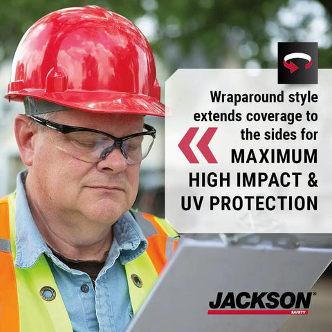Man wearing Hella Comfortable Bifocal Safety Glasses With 2.5 Magnification For Men And Women in safety gear, high visibility vest.