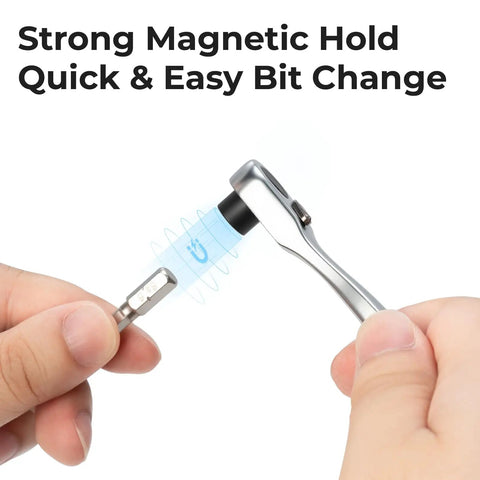 Portable Bike Multitool With 7 Magnetic Bits, Ratchet Wrench And CO2 Inflator Nozzle showing magnetic bit insertion.