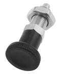 Premium Stainless Steel Spring Reset Indexing Plunger M10 with matte black nylon grip and threaded shaft for heavy-duty use.