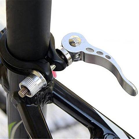 Rugged Aluminum Alloy Bike Seat Clamp Set M8x65 Bolt, black finish, attached to bike frame, quick seat post hand install clamp.